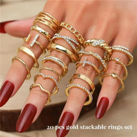 Gold Knuckle Rings Set for Women - Dainty and Trendy Finger Rings Pack - Picture 4 of 7